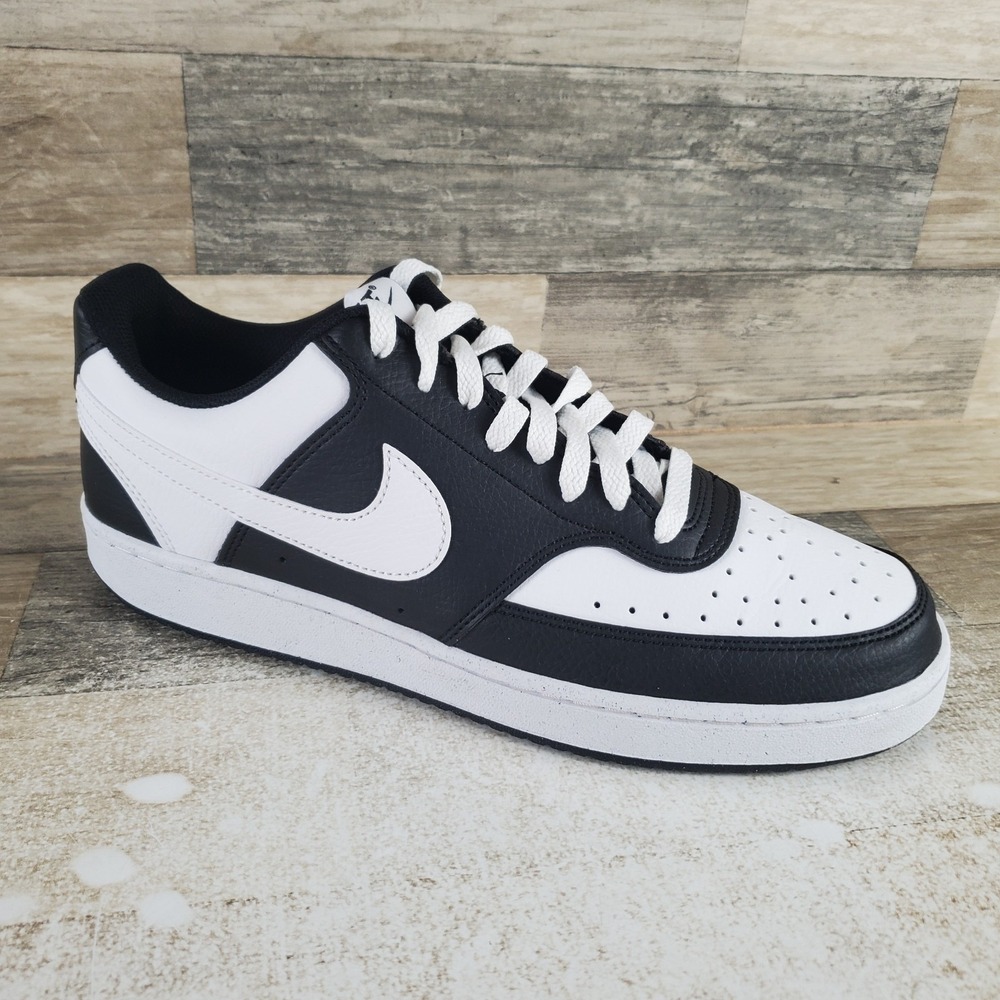 NIKE Court Vision Low Next Nature Mens Shoes Sz 10 White Black Lace Up Sneakers